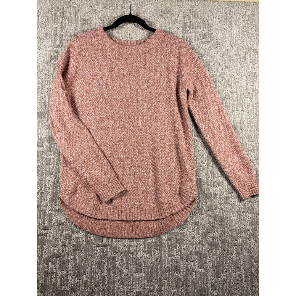Pink Clover Sweater Medium Orange Marled Knit High-Low Hem Crew Neck Pullover